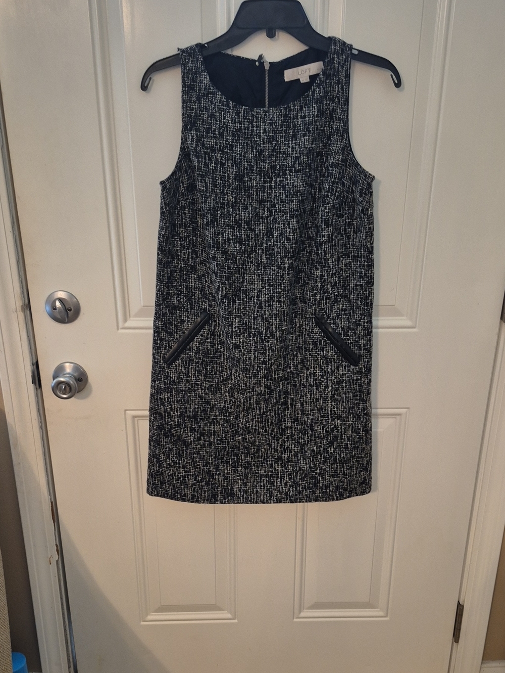 LOFT Black and White Tweed-Look Mini Shift Dress